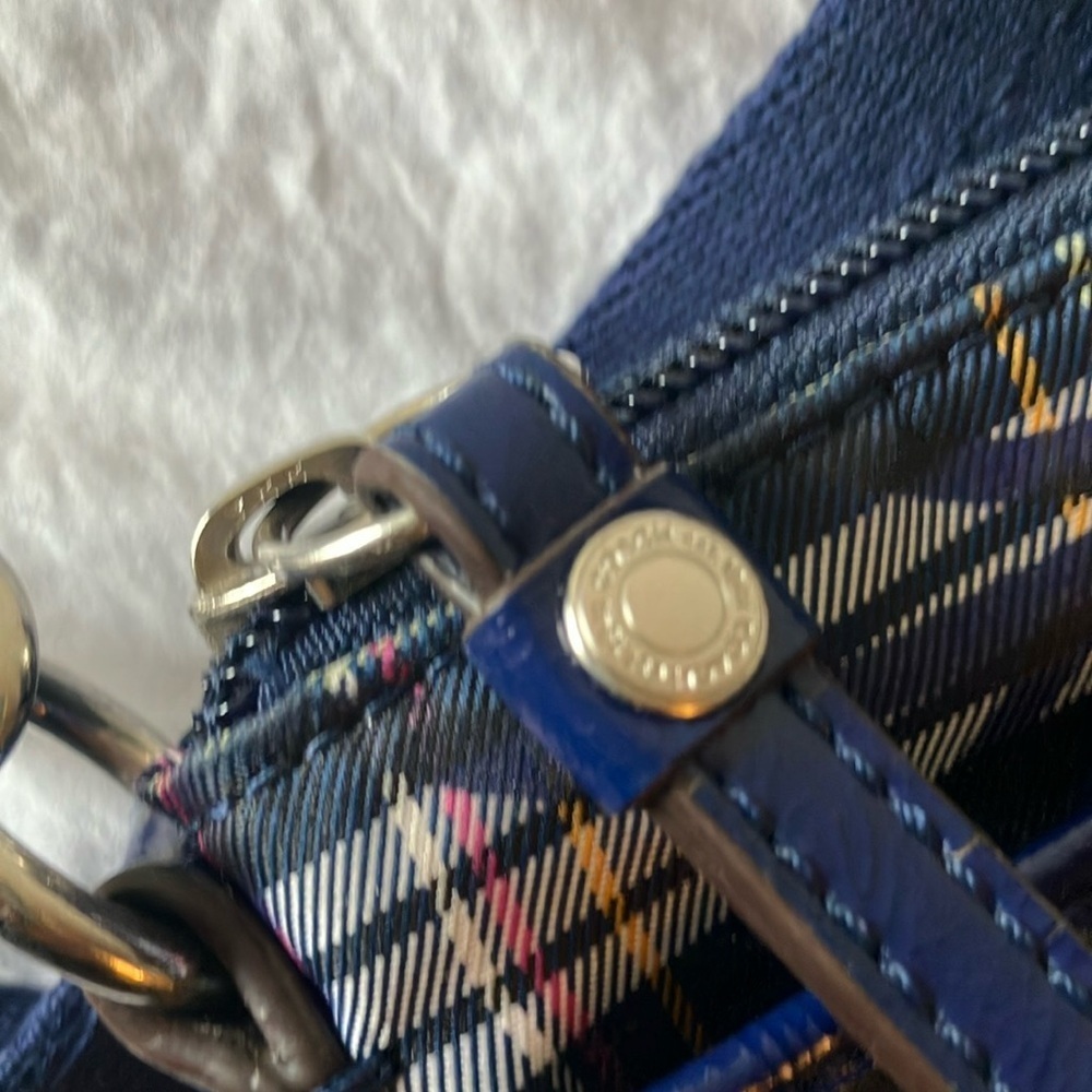 Coach: Navy & Pink Tartan Plaid Crossbody Bag- Silver Tone - Picture 12 of 16